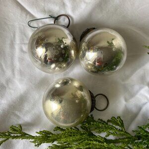 Vintage Silver Kugel‑Style Glass Christmas Ornaments Mid‑Century Glass Baubles